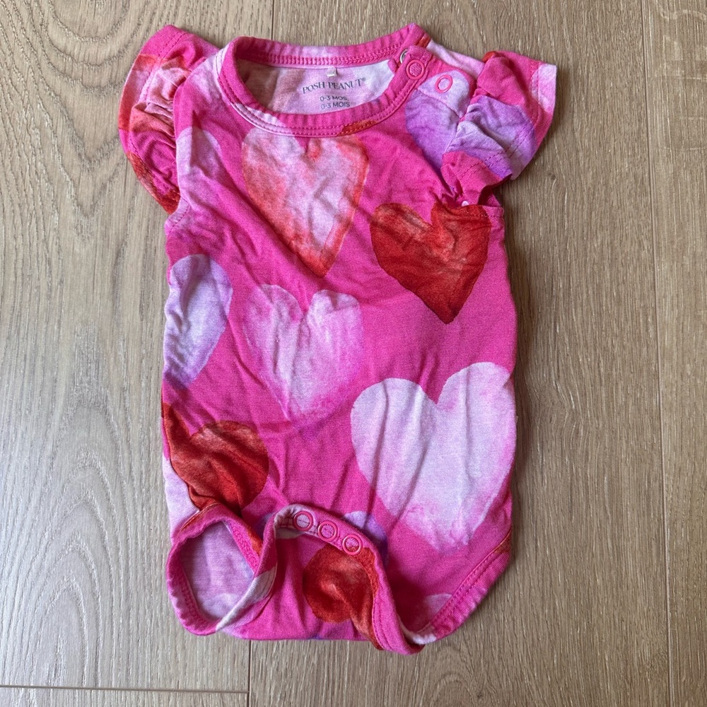 Posh Peanut Pink Heart‎ Print Flutter Sleeve Onesie